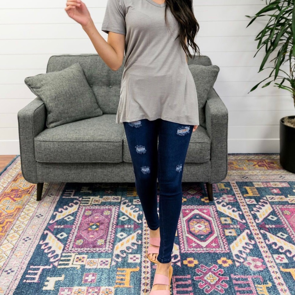 Ripped Easy Living Jeggings In Dark Wash